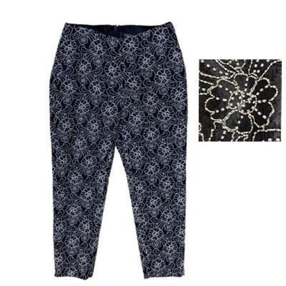 Carmen Marc Valvo 4 S Black White Beaded Pants Cropped Slim 1990s VTG Evening - Picture 1 of 7